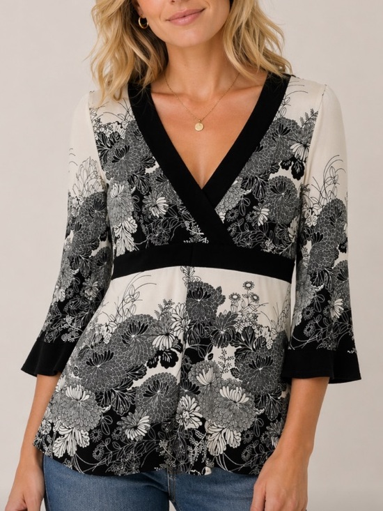 Apt. 9 Tops - < Y2K Apt. 9 Floral V-Neck Flare Sleeve Blouse >